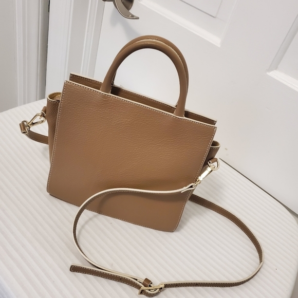 OAD Beige Mini Kit Zip Satchel/Crossbody Pebble Grain Leather Bag - Picture 2 of 13